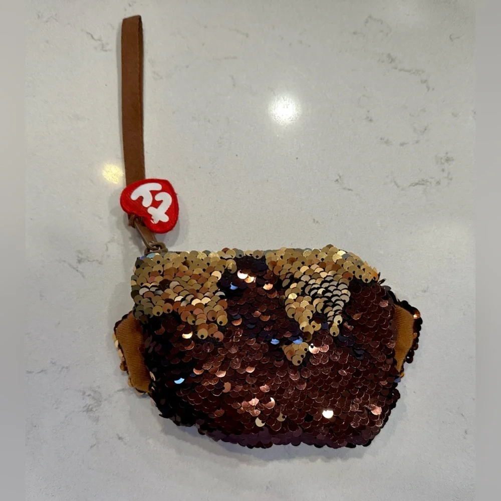 Ty Beanie Babies ‘Brutus’ Dog Brown Sequin Wristlet/Coin Purse